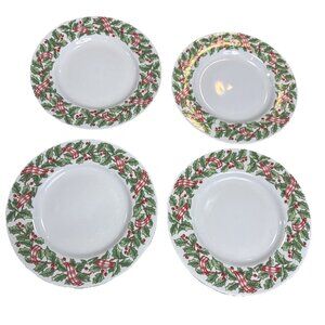 Vtg 4 Mervyns Majesticware Holiday Ribbon Salad Dessert Plates 6.5” Christmas